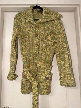 vintage Y2K Guide Series chunky marled knit cardigan belted sweater